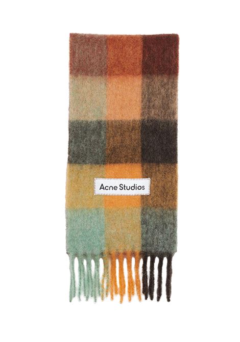 sciarpa mohair a quadri unisex castagna e gialla ACNE STUDIOS | CA0084BO9